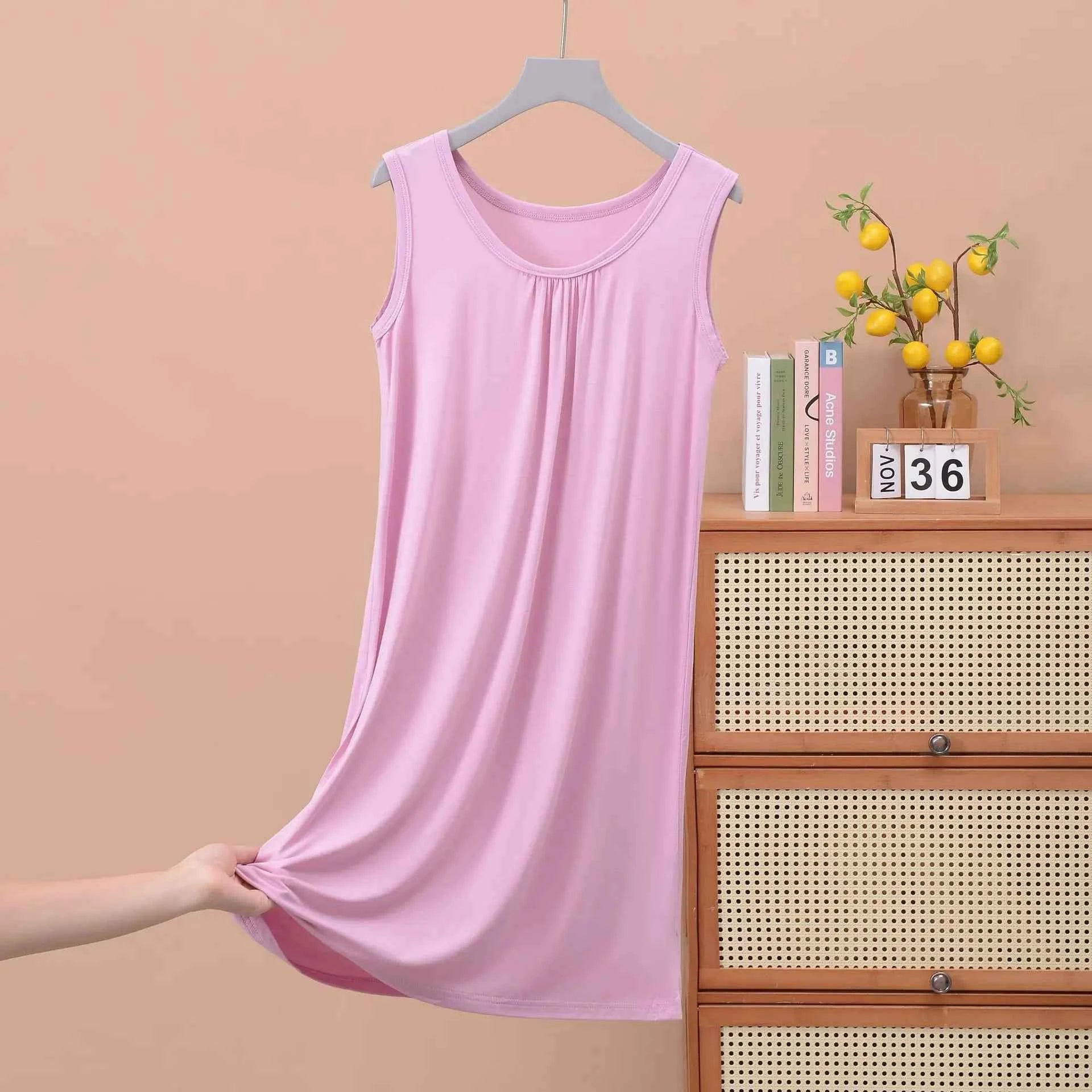 Plus size XL to 8XL Modal sleeveless sleepdress Summer lady's tank dress Loose camisole nightdress comfort dresses