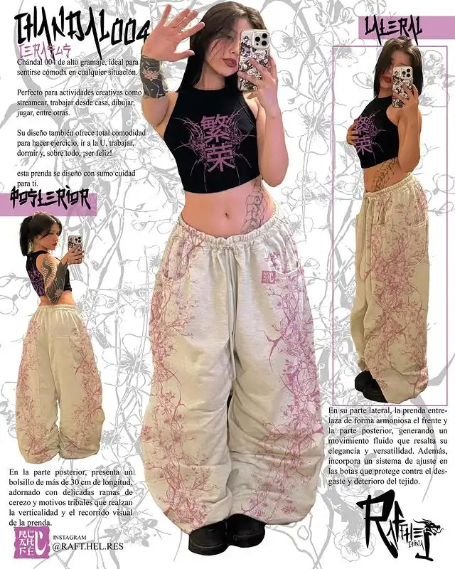 Equinox Flower Japanese Leisure Pants Manga Printing Men Women Slacks Trousers Y2K Gothic Wide Pants
