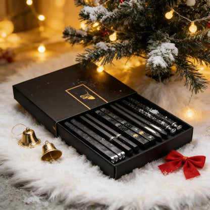 5-Pair Set Black Alloy Chopsticks - Durable & Dishwasher Safe, Elegant Dining Utensils for Holiday Family Feasts