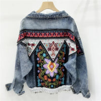 Streetwear Fashion Embroidery Sequins Denim Jacket Women Cowboy Outerwear Autumn Vintage Blue Big Pocket Jeans Jackets Female SS69 72.69 Blue / M