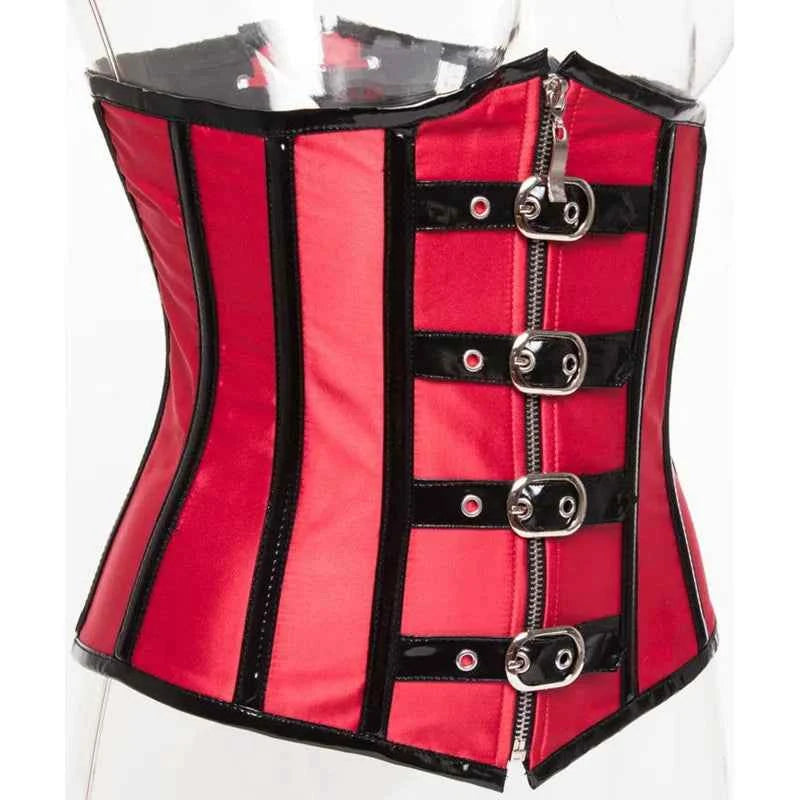 SS69 Red Steampunk Underbust Corset with Zipper and Belt Buckle