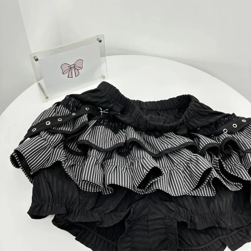 Japanese Sweet Y2k Elegant 2 Piece Set Woman Long Sleeve Chic Blouse+ Mini Ruffle Skirt Female Korea Style Rave Birthday Outfits SS69