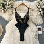 Women Hotsweet Sexy Drawstring Lace Up Design Halter Playsuits Fashion Transparent Bodysuits Slim Hollow Out Summer Rompers  New