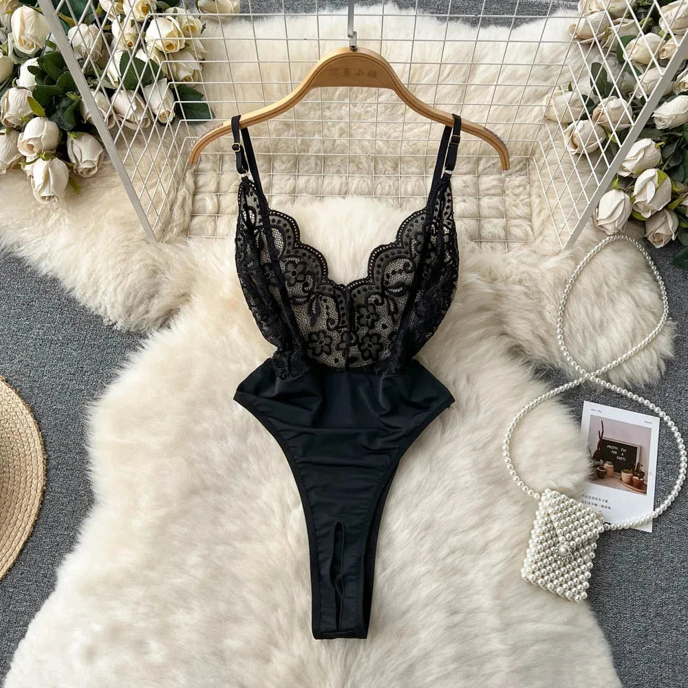 Women Hotsweet Sexy Drawstring Lace Up Design Halter Playsuits Fashion Transparent Bodysuits Slim Hollow Out Summer Rompers  New