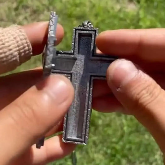 with Secret Compartment Cross Pendant Necklace Openable Stainless Steel Chain Pendant Necklace Vintage 3D Printed Charm Jewelry SS69