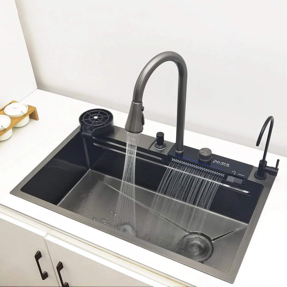 CKWS 304 Stainless Steel Waterfall Kitchen Sink with LED Display