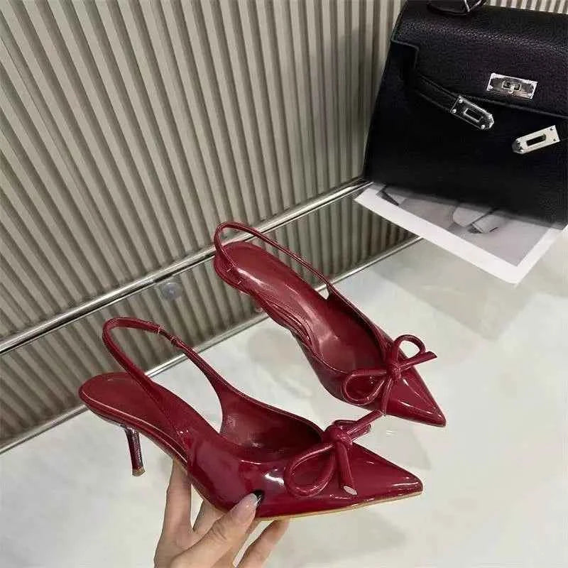 2025 New Butterfly Knot Fashionable Pointed Toe Hollow Back Women's Sandals High Heels Korean Style Spring Autumn Elegant Lad...