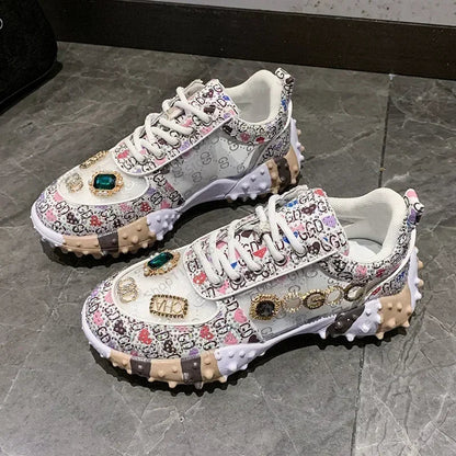 Women's Casual Sneakers Fashion Luxury Rhinestone Ladies Shoes 2024 New Outdoor Platform Female Sports Shoes Vulcanized Shoes SS69 27.69 White / 35