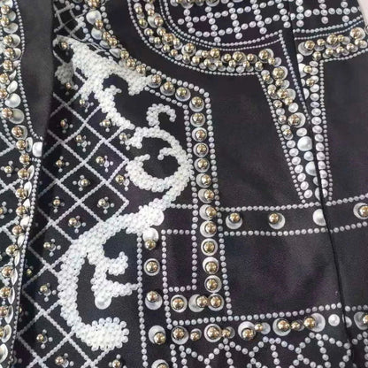 Pearl Embroidery Female Jacket, Full Sleeve Slim Jackets, V Neck, Hidden Button Print Suit, Large Size, Fall Fashion SS69