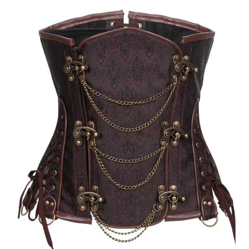 SS69 Brown Steampunk Underbust Corset, Steel Boned Floral Waist Trainer
