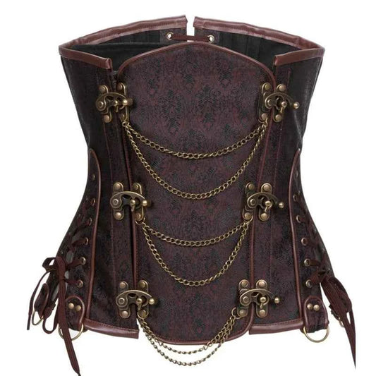 SS69 Brown Steampunk Underbust Corset, Steel Boned Floral Waist Trainer