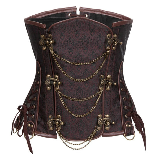 SS69 Brown Steampunk Underbust Corset, Steel Boned Floral Waist Trainer