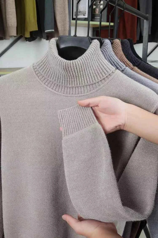 High end brand velvet sweater men's new fashion designer exquisite pony embroidery winter thick warm high neck knitted pullover