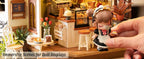 Robotime DIY Wooden Dollhouse Set  NO.17 Coffee Model Building Set with Accessories and LED Model Kit for Adult and Children