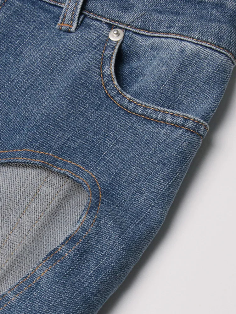 ZMEENNA High Waisted Blue Jeans With Cutout Design For Women Slim Fit Cut Out Pants Stylish Modern Fashionable Trendy ZM690 SS69