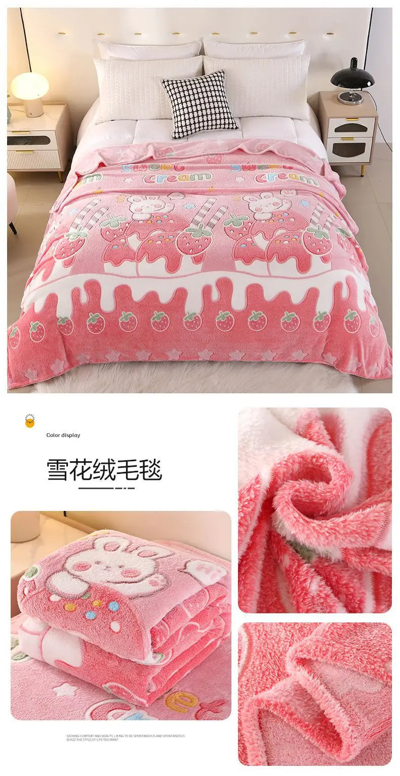 Floral Strawberry Flannel Throw Blanket - Soft & Machine Washable