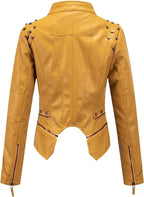 2025 Spring PU Leather Jacket with Rivet Detail
