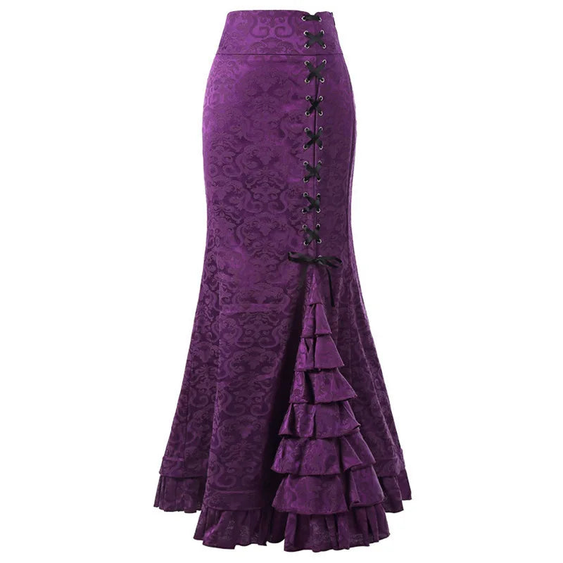 Gothic Fish Tail Skirt - High Waisted Lace-Up Trumpet Skirt