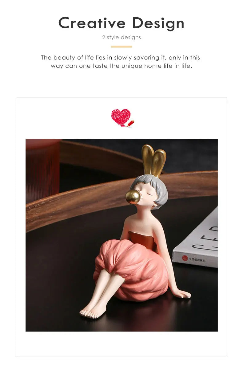 Bubble Gum Rabbit Girl Figurines, Modern Home Decoration,Party Decor, Sweet Gift for Girl,Lovely Room Ornaments,Birthday Present SS69