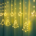 Christmas Curtain Lights LED String Lights with Tree Snowflake Star Deer Bell USB Remote 8 Modes Home Decor