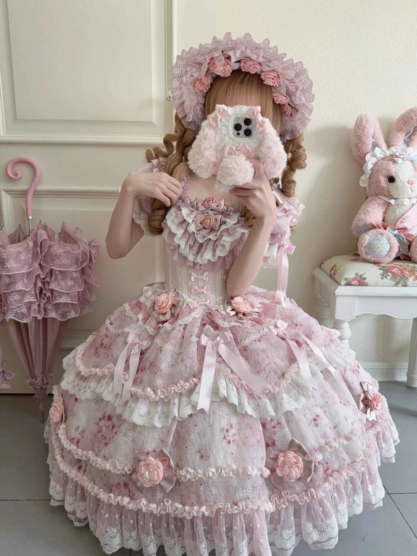 Original Heavy Birthday Party Lolita Puffy Dress Sweet Girls Back Big Bow Tail Vintage High-end Women's Elegant OP Dress
