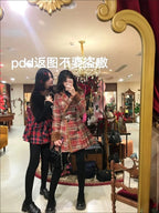 Women's Double Breasted Plaid Coat, Woolen Jacket , V-Neck, Loose Tops, Female Clothes, Sweet, New, Autumn, Winter