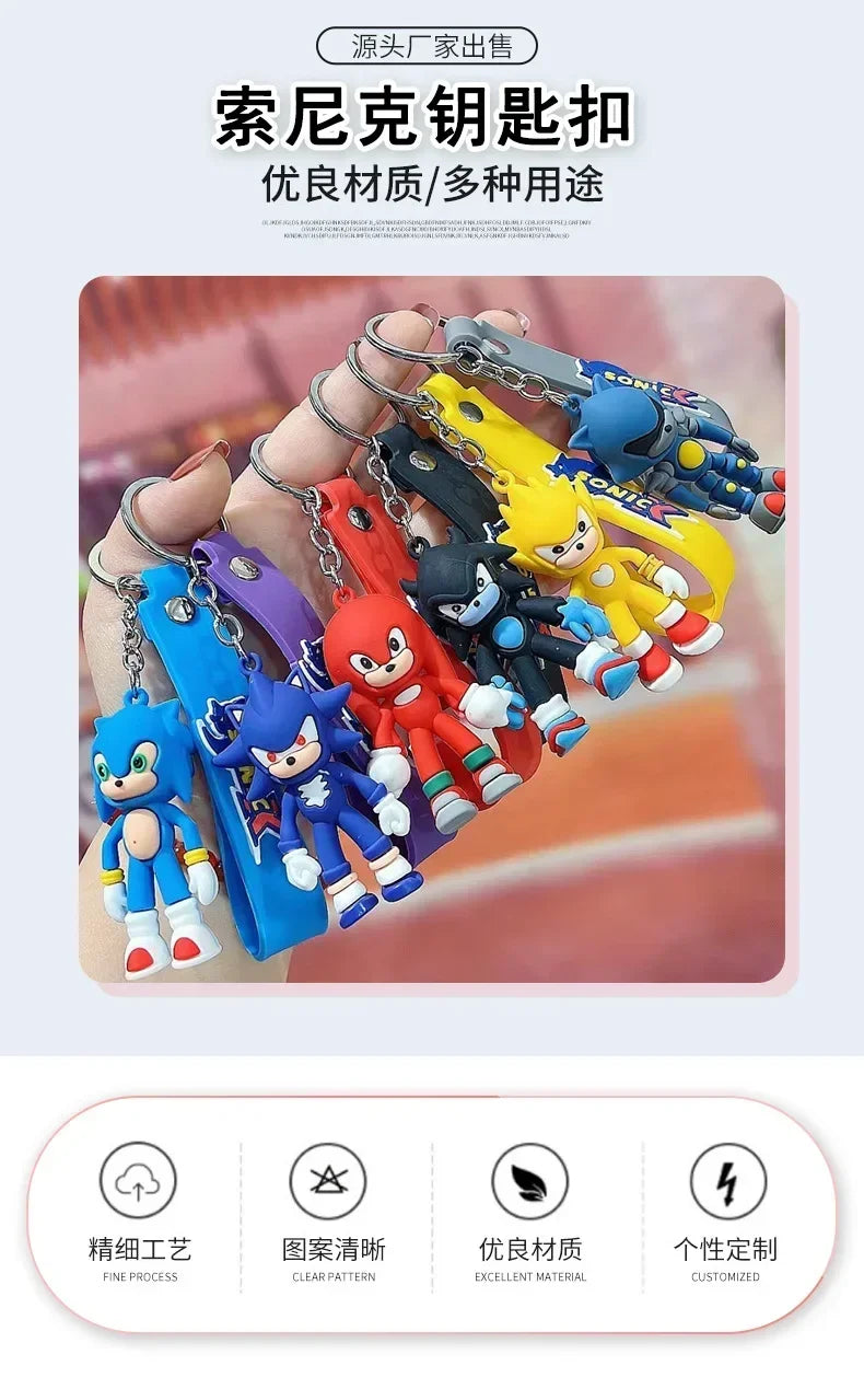 Sonic The Hedgehog Keychain Cartoon Anime Backpack Pendant Car Keyring Kawaii Key Chain Decor Accessories Toy Kids Birthday Gift SS69