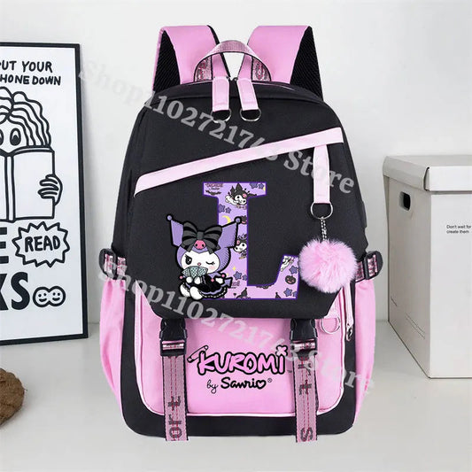 Sanrio Kuromi Large Capacity Backpack for Students Cartoon Letter A-Z Printed Schoolbag Fashion Book Stationery Storage Bag Gift SS69 24.69 KRM 948-KT 1063