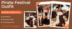 Women's Renaissance Pirate Costume Set with Skirt and Corset