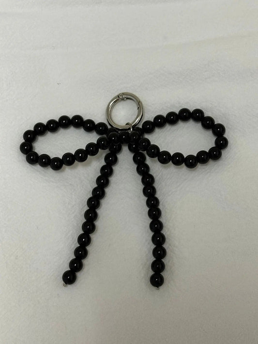 ZAKOL Y2K Korean Cute Beaded Pearl Bowknot Keychain for Women Girls Metal Bow Pendant Bag Decoration Accessories SS69 8.69 Black
