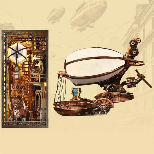 Book Nook Kit Maker's Workshop DIY Wooden Puzzle Balloon Studio Ship Bookshelf Dollhouse Model Bookend Building Home Deco