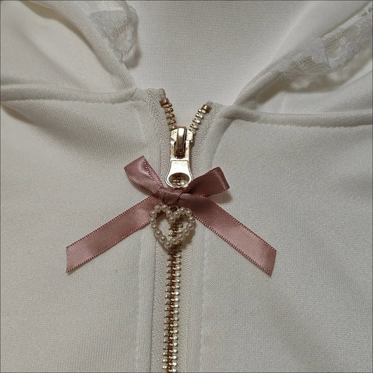 CHUJIECN Japanese Kawaii Bunny Ear Hoodie Women Lace Zipper Jacket