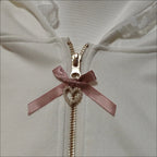 CHUJIECN Women's Kawaii Bunny Ear Hoodie with Lace & Zipper