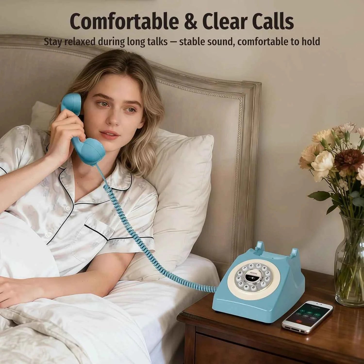 Bluetooth Landline Phone, Retro Bluetooth Home Phone Compatible with Android & iOS, Wireless Cordless Telephone with Speakerphon