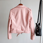 Women's PU Leather Motorcycle Jacket - Slim Fit, Turn-Down Collar