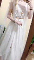 NONSAR God Greek Sweet Vintage Fairy Dress Women Summer Court Style Han Elements Chiffon Elegant floating Strap Long Dresses