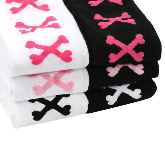 SS69 Women's Bone Print Thigh High Socks - Cotton Blend Cosplay Stockings