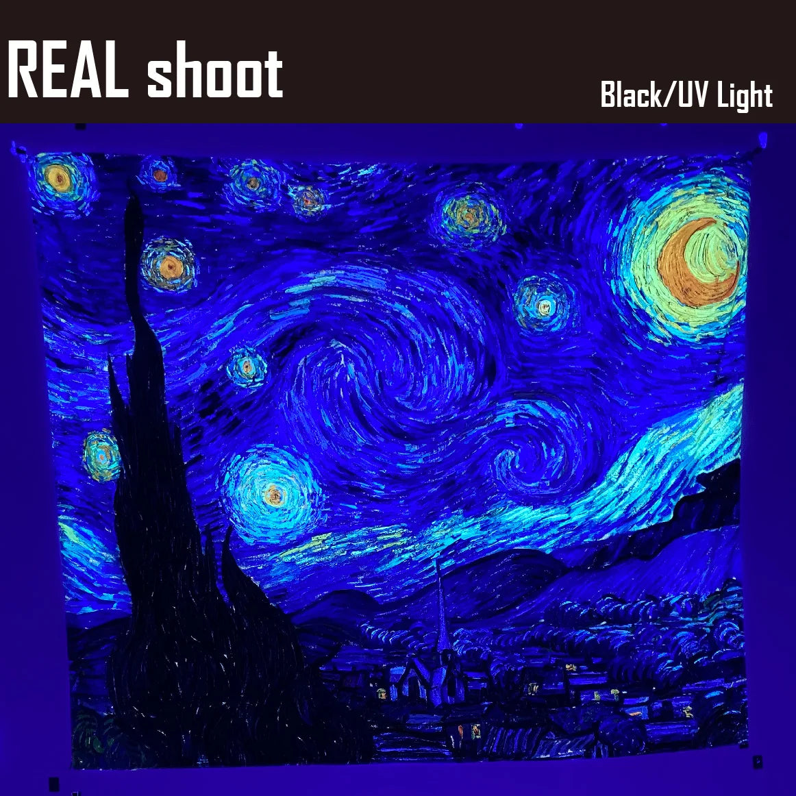 SS69 Van Gogh Starry Night UV Reactive Polyester Wall Tapestry