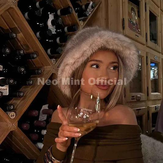 Neo Mint 2025 Winter Hot Brand Fashion Gradient Faux Fur Bucket Hats Women Thick Warm Fluffy Fox Fur Luxury Panama Fisherman Cap