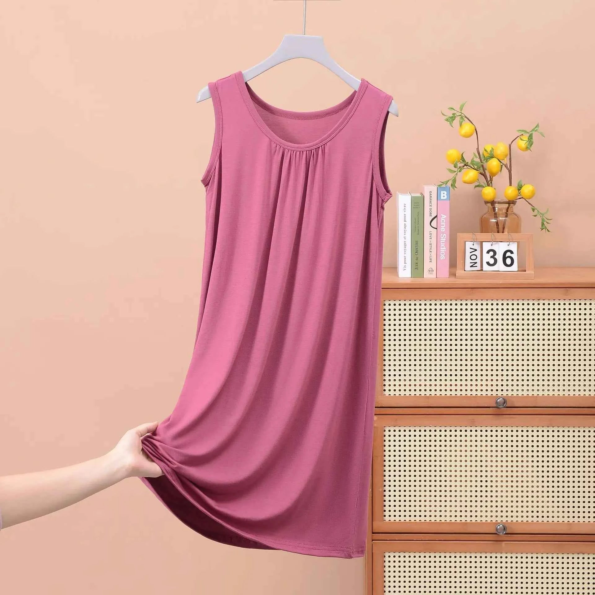 Plus size XL to 8XL Modal sleeveless sleepdress Summer lady's tank dress Loose camisole nightdress comfort dresses