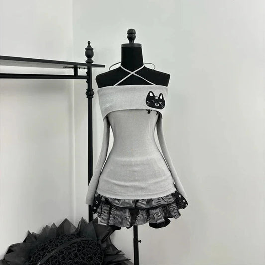 Japanese Sweet Y2k Elegant 2 Piece Set Woman Long Sleeve Chic Blouse+ Mini Ruffle Skirt Female Korea Style Rave Birthday Outfits SS69