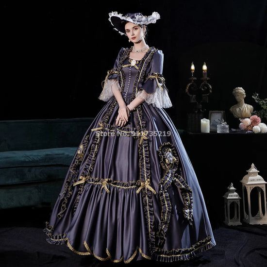 Victorian Masquerade Dresses for Women, Renaissance Dress, 18th Century, Baroque Rococo Marie Antoinette, Historical Clothing SS69 256.69 Gray-2(Include Hat) / XXXL