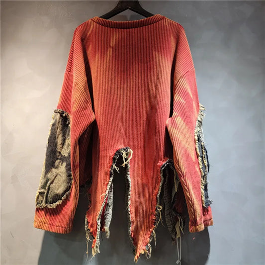 YEAE Women's Tie-Dye Pullover Sweater, Long Sleeve Loose Knit Crew Neck