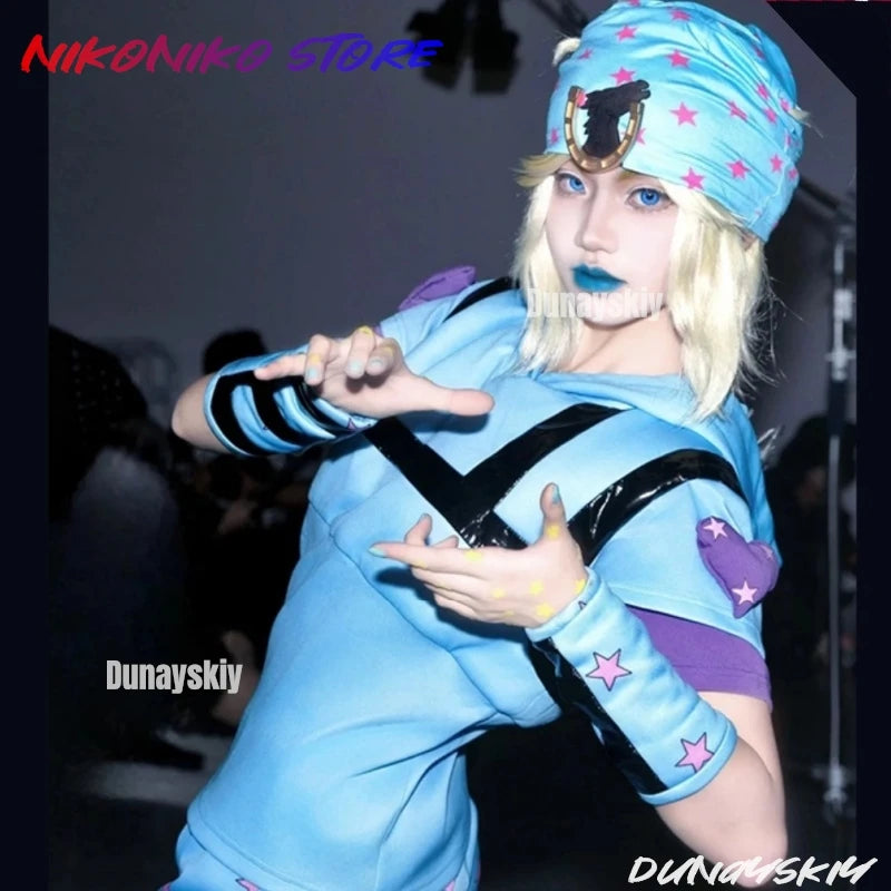 Steel Ball Run Cosplay Anime Jo Jonathan Johnny Joestar Cosplay Costume Anime Game Suit Wig Halloween Party Role Play Outfit