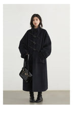 CHIC VEN Women's Wool Blend Turtleneck Long Coat with Button Detail