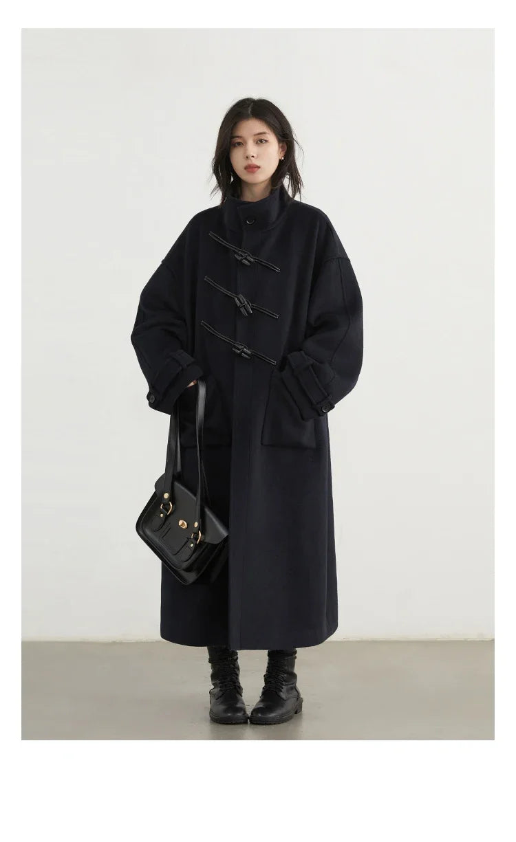 CHIC VEN Women's Wool Blend Turtleneck Long Coat with Button Detail