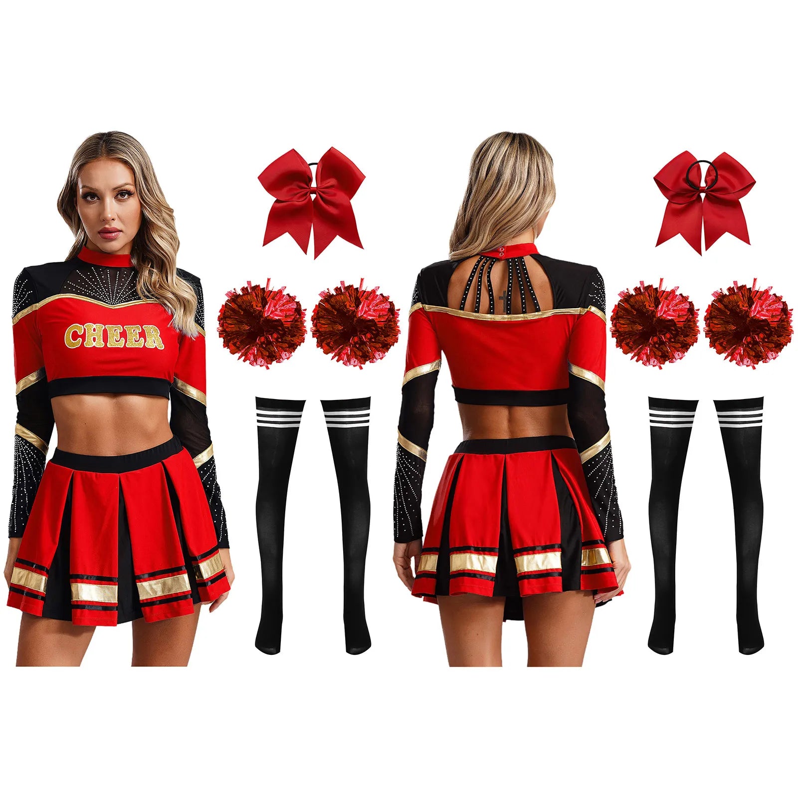 Women's Cheerleading Performance Costume Set with Crop Top and Skirt