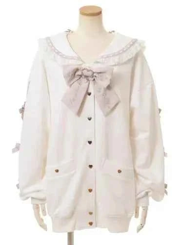 Japanese Liz Mine Mass-Produced Sailor Collar Ribbon Bow Sweet Hoodies Women Autumn Preppy Style Y2K Cute Oversized Sweatshirt