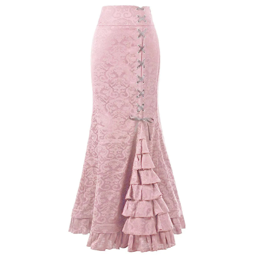 Gothic Fish Tail Skirt - High Waisted Lace-Up Trumpet Skirt