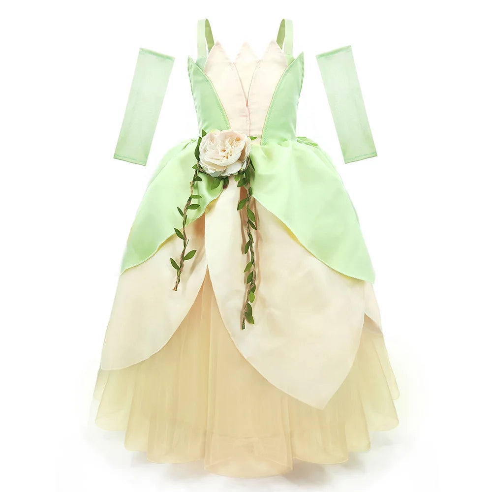 MESOQ Girls Tiana Princess Floral Off-Shoulder Ball Gown